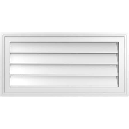 Ekena Millwork Vertical Surface Mount PVC Gable Vnt: Non-Functional, w/2"W x 1-1/2"H, Brickmould Frame, 28"W x 14"H GVPVE28X1402SN